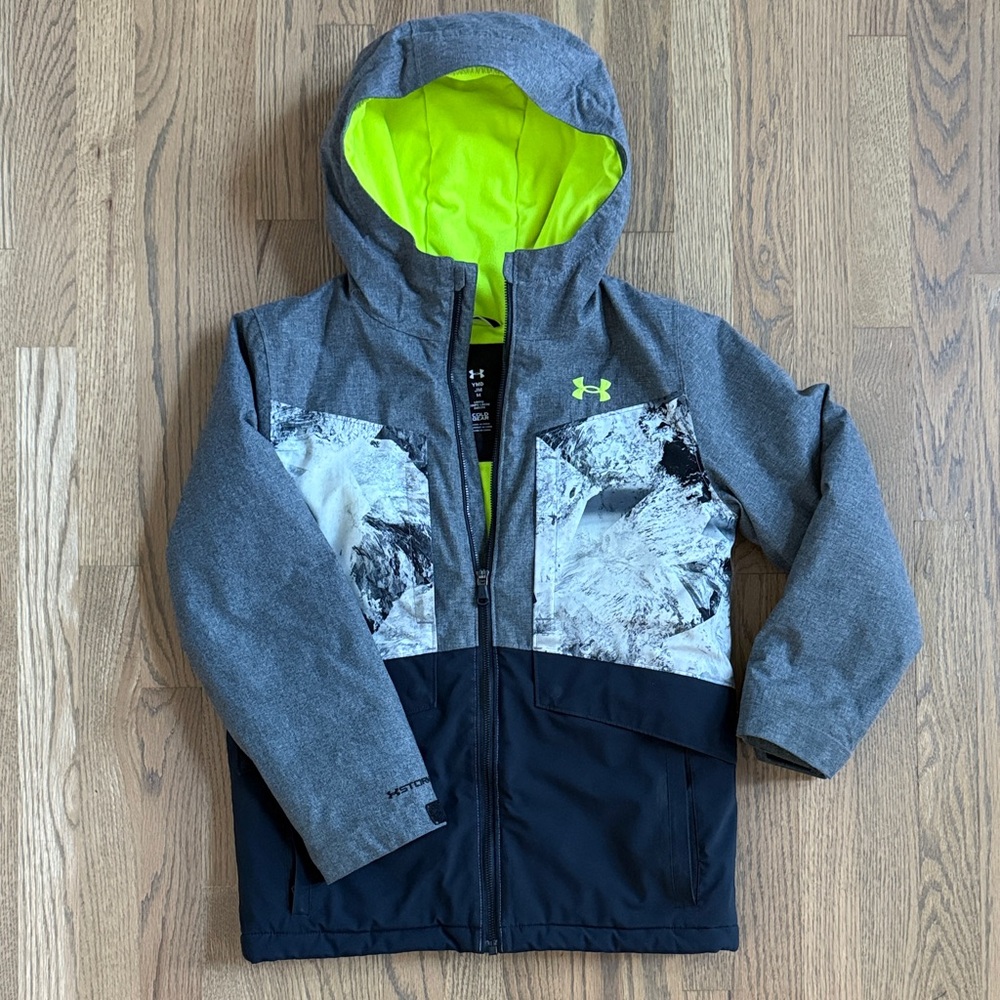 Under Armour Gray and Black Jacket with Neon Yellow Lining